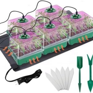Seed Starter Tray with Grow Light - 60 Cells Thicken Seed Germination Kit with Humidity Dome & Heat Mat, Covers Height 3.5" for Plant Seeds Rapid Growing