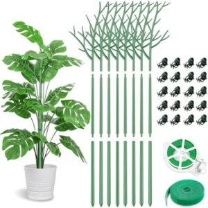 Unves 8 Pack Plant Support Stakes for Indoor Plants, 39.37 Inch Detachable Twig Branch Plant Support Sticks with Orchid Clips Twist Ties, Plastic Plant Stakes for Indoor Outdoor Plants Potted Flower