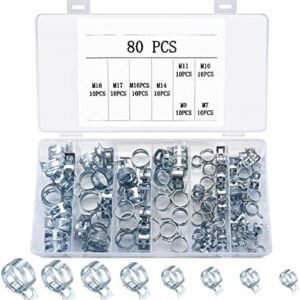 80 Pcs Spring Hose Clamps, Spring Band Type Hose Pipe Clamps, Fuel Line Silicone Vacuum Low Pressure Air Hose Pipe Fasteners Clip Clamps - 7mm 9mm 10mm 11mm 14mm 16mm 17mm 18mm