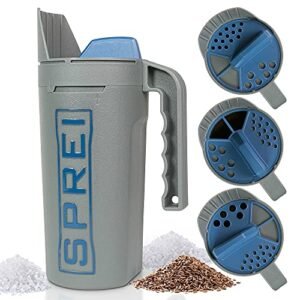 Spot Spreader 80 oz Handheld Shake Dispenser for Salt, Seed, Grass and Garden Multiple Sized Openings for a Variety of Uses