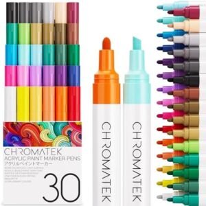CHROMATEK Dual Tip Acrylic Paint Pens for Rock Painting, Stone, Ceramic, Glass, Wood - 30 Vibrant Solid Colors - Waterproof, Quick Drying, Never Fade - Online Video Tutorials and Ebook Included