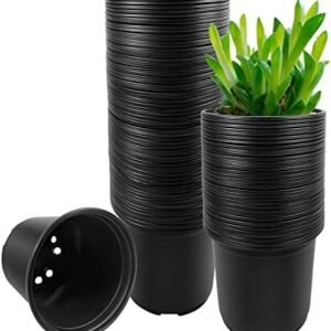 100 Pack Nursery Pots, 4 5 6 Inch Nursery Pot for Plants, Plastic Plant Pots with Drainage Holes, Garden Flower Pots for Transplanting, Succulents, Cuttings, Seedlings(4inch,100pcs)