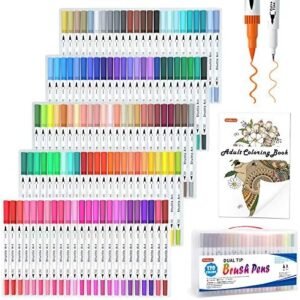 Shuttle Art 120 Color Dual Brush and Fineliner Marker Pens Set with