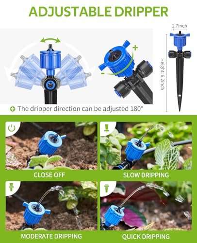 HIRALIY 50FT Garden Watering System with 12Pcs Pressure Compensation Drippers and 5-Way Connector, New Quick Connector Drip Irrigation Kits, Irrigation System for Plant - Image 5