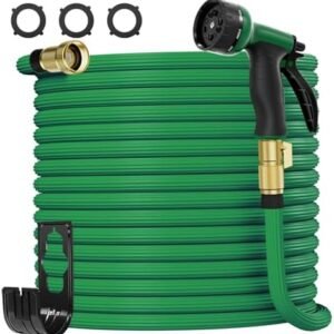 Expandable Garden Hose 100ft, Thickened Leakproof Water Hose With 10 Function Spray Nozzle, 3/4" Solid Brass Connectors, Retractable Heavy Duty Hose Flexible Garden Hoses (Green)
