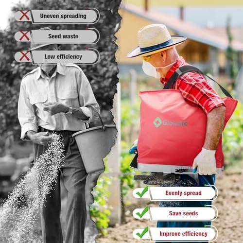 Heavy-Duty Handheld Seed Spreader with 25lb Waterproof Bag, Multiple Spread Options, Ergonomic Design - Adjustable Shoulder Straps and Rear Baffle, Fit for Spreading Grass Seeds and Fertilizers, Red - Image 4
