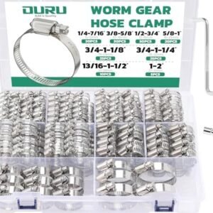 Hose Clamp-175PCS Stainless Steel Hose Clamps Assortment Adjustable 1/4"-2"(6-51mm) Worm Gear Hose Clamp,Heavy Duty Small Hose Clamps for Automotive,Pipe,Radiator Plumbing,Fuel Line