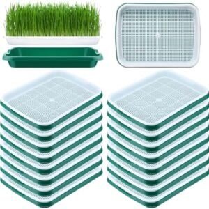 16 Pack Seed Sprouter Tray with Drain Holes 13 x 9.5 Inches Seed Germination Tray Microgreens Growing Sprouting Tray Soil Free Wheatgrass Growing Kit for Bean Sprouts Garden Office Home