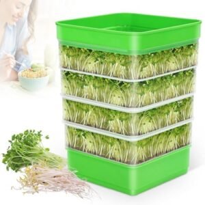 Seed Sprouter Kit Four Tier Stackable Seedling Starter Tray with Lid Microgreens Propagator Plant Grow Trays Sprouts Beans Broccoli Sprout Alfalfa Seeds Wheat Cat Grass Soil Free