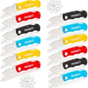 REXBETI 12 Pack Folding Utility Knife Set Quick Change Blade box cutter, Back-lock Mechanism with 20 Extra Blades, SK5 Standard Replaceable Razor Blad