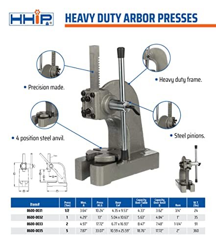 HHIP ABS Import 8600-0032 Heavy Duty Arbor Press, 1 Ton Capacity, 13" Height (Pack of 1) - Image 3