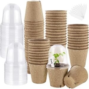 60 Set Plant Seeding Pots with Humidity Dome, 3 Inch Peat Pots Biodegradable Seed Starter Pots Plant Nursery Pots with Plant Labels for Seedlings Garden Vegetable Germination