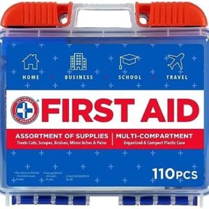 Be Smart Get Prepared 110 pc First Aid Kit: Clean, Treat, Protect Minor Cuts, Home, Office, Car, School, Business, Travel, Emergency, Outdoor, Camping & Sports, FSA/HSA (Packaging may vary)