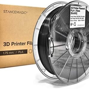 StanceMagic 3D Printer Filament, PLA, 1.75mm, 1kg, Highly Accurate +/- 0.05 mm, for FDM Printers or 3D Pens [Black]