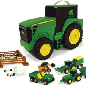 John Deere Value Set and Carrying Case - Portable Tractor-Shaped Carrying Case with 10 Compartments - Farm Toys - 18 Count - 3 Years and Up,Black/ Green/ Yellow