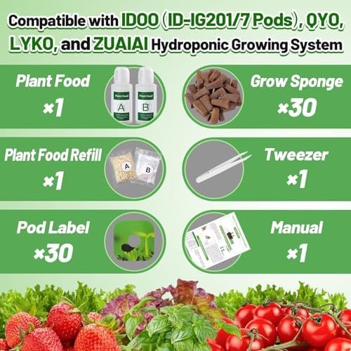 Hydroponics Garden Pods Kit, 30 Pcs Square Replacement Root Seed Grow Sponges with A&B Solid Plant Food, Compatible with IDOO-IG201 7 Pods/QYO/LYKO/ZUAIAI Hydroponics System - Image 6
