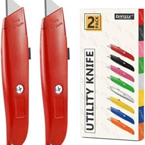 DIYSELF 2Pack Utility Knife Box Cutter Retractable Blade Heavy Duty(Red)