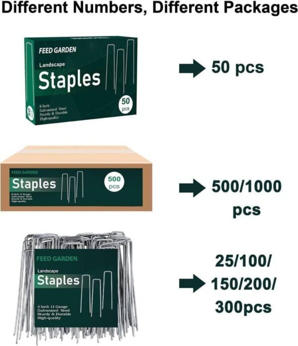 FEED GARDEN 6 Inch 50 Pack Hot-dip Galvanized Landscape Staples Plant Cover Stakes 11 Gauge Tent Stakes Garden Stakes Landscaping Fabric SOD Pins Yard Stakes for Decoration Weed Barrier Fabric - Image 2