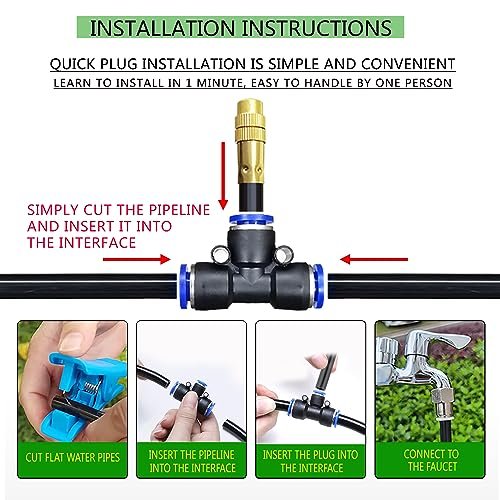 Greenhouse Drip Irrigation Kit Automatic Irrigation System 360°Adjustable 10 Brass Spray Nozzles 1/4 inch Irrigation Tubing Hose Patio Misting Plant Watering with 33Ft Blank Distribution Tubing Hose - Image 2