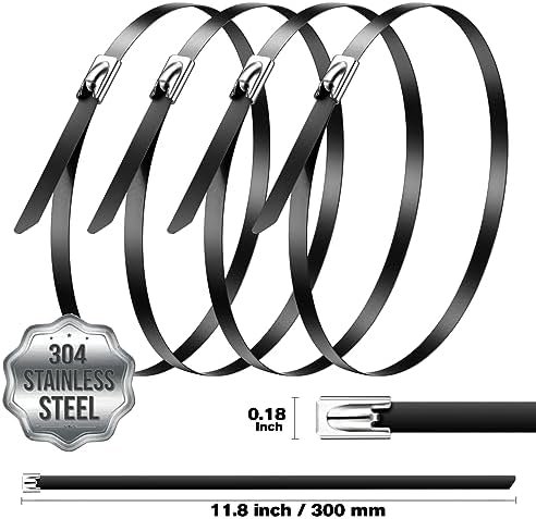 Black Metal Zip Ties Bulk, 500pcs 304 Stainless Steel Zip Ties, 11.8 Inch Heavy Duty Self-locking Cable Ties, Perfect for Farms, Machinery, Pipes, Vehicles, Roofs, Cables and Etc - Image 3