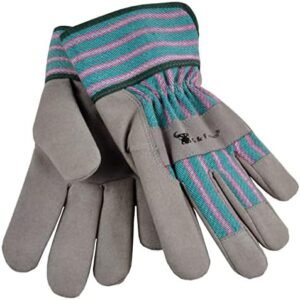 G & F Products 5009L 3 PAIR Pack JustForKids Synthetic Leather Kids Garden Gloves, Kids Work Gloves, Grey, 7-9 years old - 3 Pairs