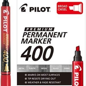 PILOT Premium 400 Permanent Markers, Broad Point Chisel Tip, Red Ink, Box of 12 (SA4-RED)