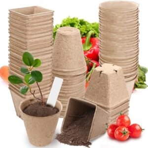 500 Pcs Peat Pots for Seedlings 2.36 Inch Biodegradable Round Square Seed Starter Peat Pots with 500 Pcs White Plant Labels for Garden Planting Vegetable Flower Saplings Herb