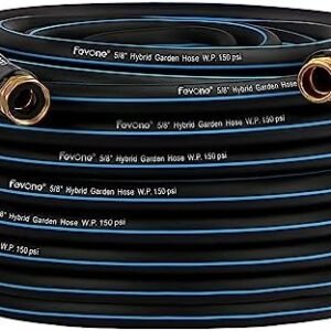 Fevone Garden Hose 100 ft x 5/8", Heavy Duty Water Hose, Flexible and Lightweight, Hybrid Hose Kink Free, Easy to Coil, Solid Aluminum Fittings - No Leak
