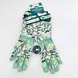 Women's Rose Picker Long Gardening Gloves With Cuff and Adjustable Wrist Strap | Color: Greenery Pattern | Size: Medium