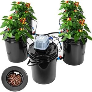 Hydroponics Growing System 5 Gallon DWC Hydroponic Bucket Kit Multi Barrel Hydroponic Machine Drip Irrigation System for Vegetables (4 Bucket + Reservoir Kit)