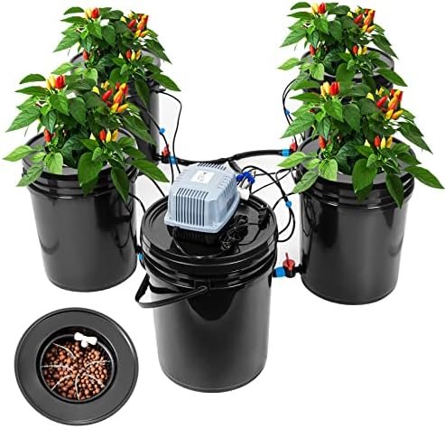Hydroponics Growing System 5 Gallon DWC Hydroponic Bucket Kit Multi Barrel Hydroponic Machine Drip Irrigation System for Vegetables (4 Bucket + Reservoir Kit)