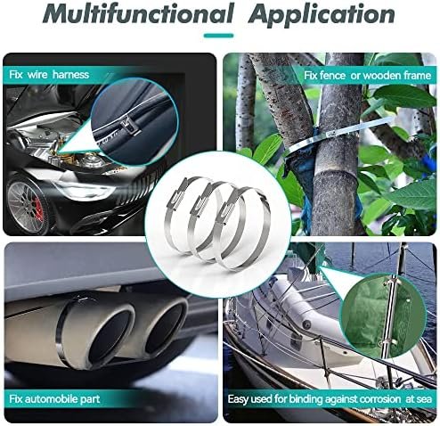 Metal Zip Ties 11.8 inch 100pcs 316 Stainless Steel Locking Cable Marine Grade 250LB 300mm Heavy Duty Exhaust Wrap Multi Purpose Binding for machinery, vehicles, farms, cables, pipes,Fence - Image 2