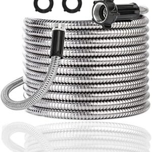 304 Stainless Steel 15 Feet Garden Hose with Female to Male Connector, Water Hose, Metal Hose, Outdoor Hose (15ft)