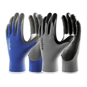COOLJOB 10 Pairs Safety Work Gloves for Men Women Non-slip, Nitrile Rubber Coated Working Garden Yard Gloves Bulk with Grip, Palm Dipped Oil Resistant and Hand-friendly, MultiPack (Blue Gray, X-Large)