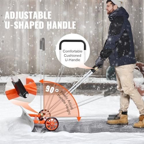 Snow Pusher Shovel with Wheels for Driveway, 37 inch Bi-Directional Heavy Duty Plastic Snow Pusher on Wheels, Wheeled Rolling Snow Shovels for Snow Removal - Image 4