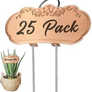 Metal Plant Labels, Tall Plant Labels, Garden Labels Outdoors for Flower, Fruit and Vegetable, Stainless Steel, Weatherproof (25 Pack, 4'' x 1.10'', Gold)