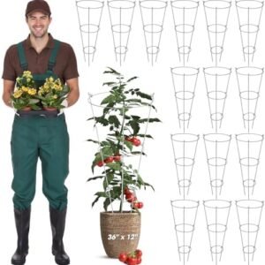 15 Pack Folding Tomato Cages Metal Plant Support Rings Heavy Duty Tomato Plant Support Cage Galvanized Garden Cucumber Trellis Ring for Garden Climbing Plants Flowers Fruits(36'' x 12'')