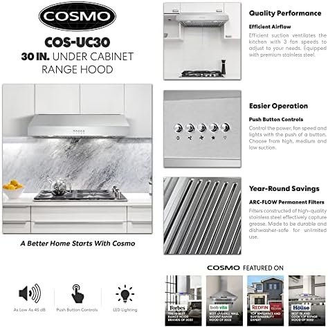 COSMO UC30 30 in. Under Cabinet Range Hood + Waste King 1/2 HP Garbage Disposal - Image 4