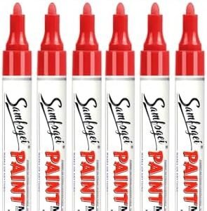 6 Pack Red Permanent Paint Pens,Single Color Medium Tip Oil Based Paint Markers, Never Fade Marker Pen,Waterproof & Quick Drying For Rock Painting,Wood,Metal,Glass,Plastic,DIY Craft