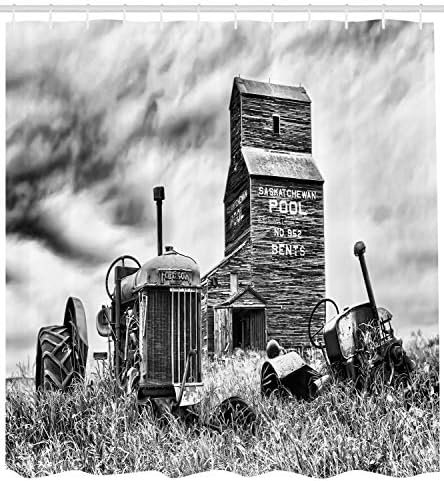 Ambesonne Industrial Shower Curtain, Old 60s Abandoned Tractor in Farm in Central Canada Nostalgic Machinery Elements Image, Cloth Fabric Bathroom Decor Set with Hooks, 69" W x 70" L, Grey - Image 2