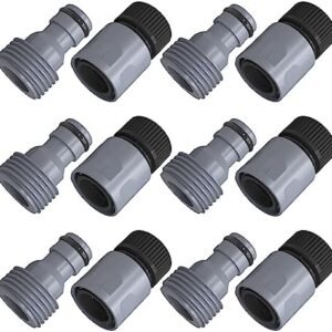 Hourleey Garden Hose Quick Connector 3/4 Inch Plastic Garden Hose Quick Connect Fittings Male and Female Connectors Water Hose End Adapters, 6 Sets