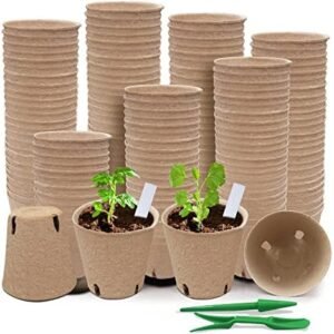 120 Pack 3.15 Inch Peat Pots Plant Starters for Seedling, Biodegradable Herb Seed Starter Pots Kits, Garden Germination Nursery Pot wit 30 Plant Labels, 2 Transplant Tools.