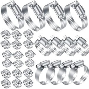 30Pcs Stainless Steel Hose Clamps,1/4-2"Adjustable Worm Gear Pipe Hose Clamp Assortment Kit,Heavy Duty Fuel Line Hose Clamp for Plumbing,Automotive,Dishwasher,Washing Machine, Mechanical Applications