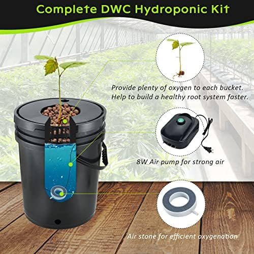 MAOPINER Deep Water Culture Hydroponic Bucket Kit with Air Pump, Airstone DWC Hydroponic System Indoor 5.28 Gallon (5 Buckets) - Image 4