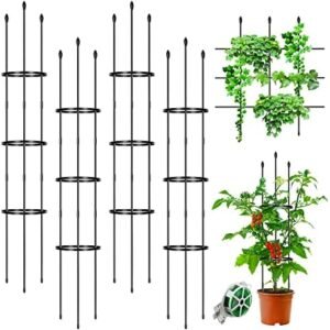 4 Pack Garden Trellis 2 in 1 Tomato Cages, 4 Feet Tomato Plant Support Trellis, Adjustable Plant Cage up to 48 Inch, Trellis for Potted Plants, Flower, Vegetable and Vines, with 66 Feet Twist Tie