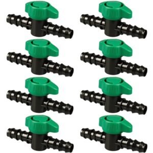 1/2 Inch Drip Irrigation Barbed Valve, 8 Pack Drip Irrigation Parts 1/2" Shut Off Valves for 1/2 Inch Drip Irrigation Tubing (.570-.620" ID), Drip Switch Valves for Garden Irrigation System