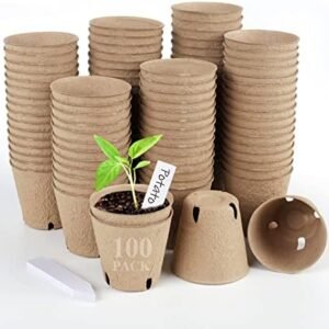 100PCS Peat Pots, 3.15Inch Seed Starting Pots with Drainage Holes Round Nursery Pot, Garden Germination Nursery Pot Bonus 20 Plant Labels
