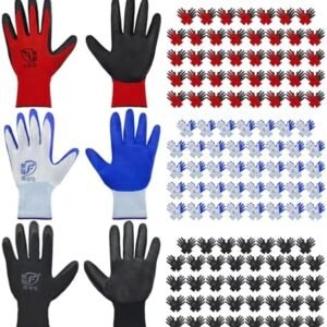 120 Pair Gardening Gloves for Men Women, Breathable Rubber Coated Garden Gloves Working Gloves for Gardening, Construction (Black, Red, Blue)
