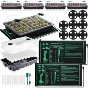 160 Cells Seed Starter Tray with Humidity Domes and 2 Pcs 10 x 20'' Plant Heating Mats, Durable Seed Starter Kit for Cloning Tray, Seedling Starter Kit, Seed Germination Kit, Propagation Kit