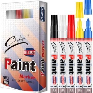 Permanent Paint pens,Never Fade Paint Pens,Medium Tip Quick Dry And Waterproof Permanent Oil-Based Paint Marker Pens For Rock,Plastic,Wood,Metal,Fabric,Glass,DIY Craft(Set of 5)
